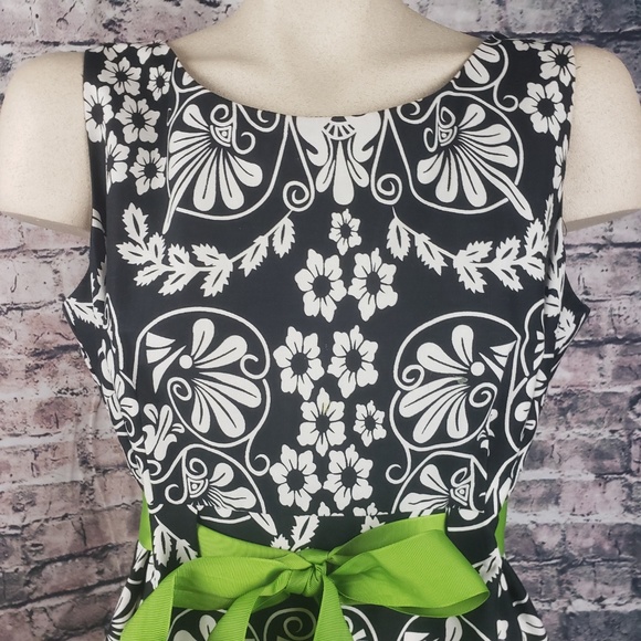 R&K Dresses & Skirts - R & K Black and White Midi Dress with Lime Bow, 10